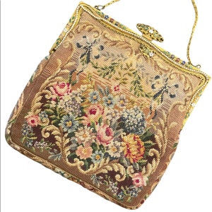 Antique Victorian Ornate cloissone enameled ornate flowers petite point purse