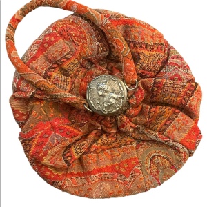 Antique French Gibson girl cameo red tapestry bag Reticule 1890s ornate wristlet