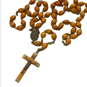 Vintage Olive wood Rosary crucifix Appx 1940s prayer Jesus beads Catholic