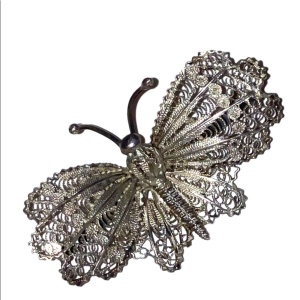 Antique Sterling silver Filagree Victorian Butterfly brooch