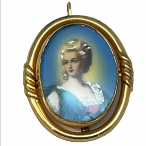 Vintage 14k GF gold handpainted Cameo brooch