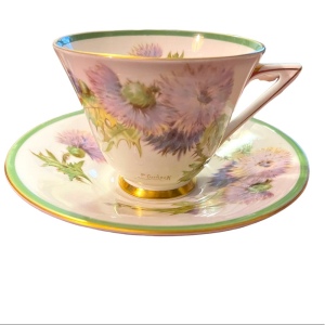 Royal Doulton England Tea Cup Saucer thistle floral flowers Fine china Vintage