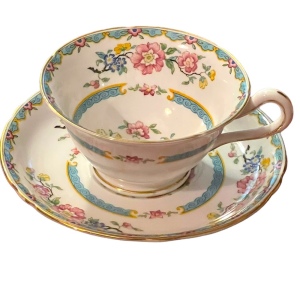 Copelands Grosvenor Asian Inspired Flowers in Urn - 'Wu Ting' Tea cup and Saucer