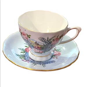 Vintage blue Pastel Colclough England Floral flowers tea cup & saucer