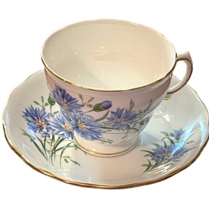 Vintage Royal Vale Pastel blue floral flowers Tea cup & saucer china England