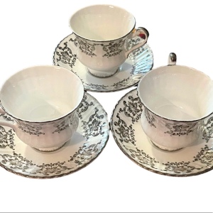 Vintage Paragon Silver Royal Maple Leaf tea cups & saucers 3 sets bone china