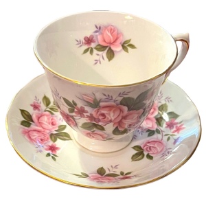 Vintage Queen Anne Pink Roses Bone China tea cup & saucer England