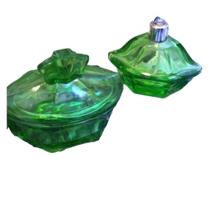 Vintage Green Glass Bohemian Perfume atomizer & decanter crystal