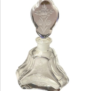 Vintage Val St Lambert Perfume Bottle ~ Etched Rose Crystal Glass