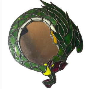 Vintage Stained glass artisan Spelled gazing mirror sm Serpent