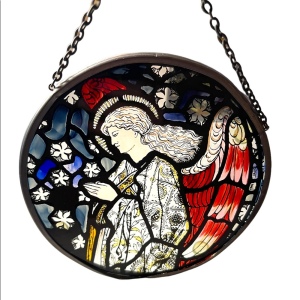 Vintage Artisan Handmade Angel stained glass window hanging