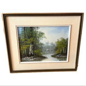 Vintage Signed oil painting Wood Frame Landscape BURKE Canvas