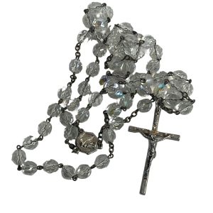 Vintage crystal crucifix rosary catholic prayer bead necklace Jesus Religious