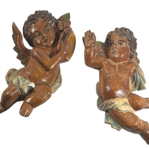 Antique Hand Carved solid wood Italy Italian Angels wall hanging Angel x 2 pc