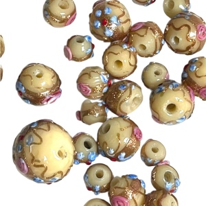 Antique Handmade VENETIAN Murano Wedding Cake Glass Beads LOT pink flowers