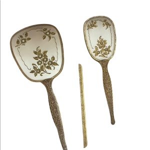 Antiqued Ormolu Gold gilt finish Mirror Brush comb vanity set