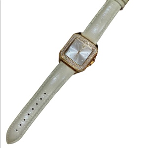 - Joan River Cream leather crystal gold finish watch