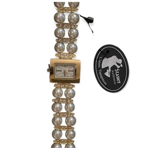 - NWT Stauer Pearl gold finish fancy rhinestone watch party wedding event