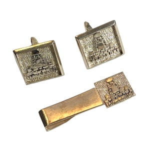 Vintage 1960s Mexico Mayan Aztec pyramids 900 Silver Cuff links & tie clip SET