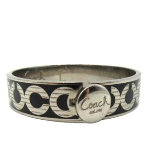 Authentic COACH black enamel silver finish Hinged bangle bracelet