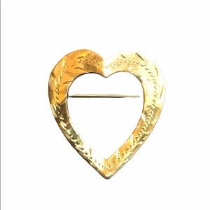 Vintage Victorian style 14k solid GOLD etched Heart brooch