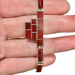 Vintage sterling silver 925 Mexico Red Jasper fancy link bracelet