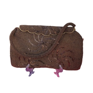 Vintage 1950s Brown beaded purse evening bag