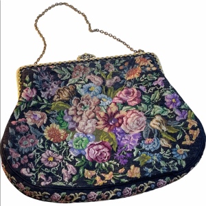 Victorian Handmade petite point Purse flowers Antique needlepoint