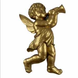 Vintage Gold finish Metalic Wall Angel Cherub Trumpet