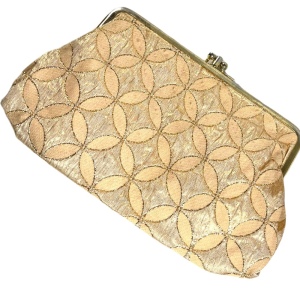 Vintage 1960s gold geometric fancy print sateen gold metalic clutch