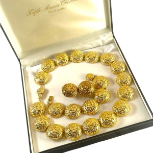 Gold plated FAC Chunky Butler necklace bracelet clip on earrings complete NIB