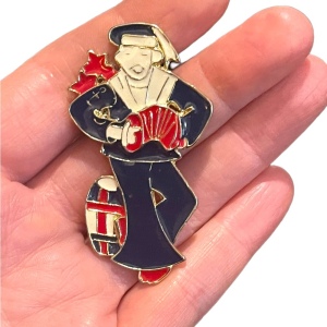 Vintage Canadian Sailor playing an accordian gold finish enameled brooch