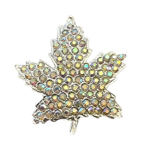 Vintage Silver finish AB crystal Fancy Canadian Maple Leaf brooch Fancy!