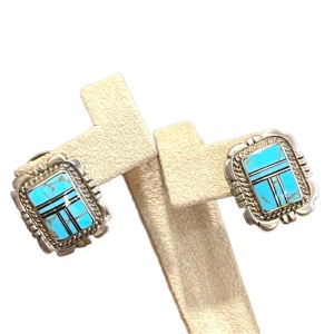 Vintage 1960s Sterling Silver Turquois 925 ZUNI Southwestern American earrings