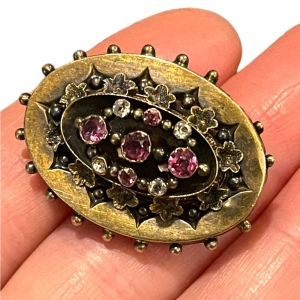 Lovely Victorian Antique Amethyst Fancy mourning locket brass ornate flowers