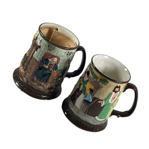 Pair Vintage 1971 Beswick Royal Doulton Charles Dickens Christmas Carol Tankards