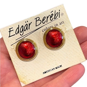 Vintage 1980s Edgar Berebi Gold finish earrings red enamel