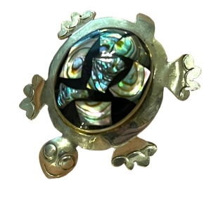 Vintage Abalone Alpaca Mexico Silver handmade turtle brooch