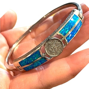 Vintage Silver Mexico Opal Aztec calendar bangle Bracelet