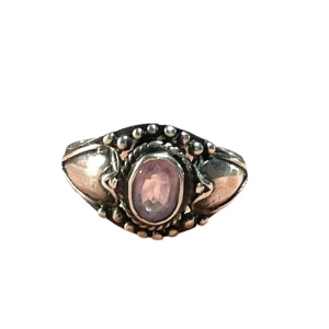 Vintage Sterling silver 925 Antiqued Balinese amethyst stone ornate design ring