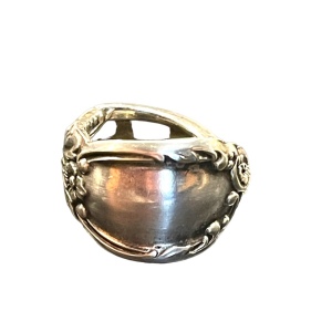 Vintage Handmade Heavy Silver plated ornate Spoon ring