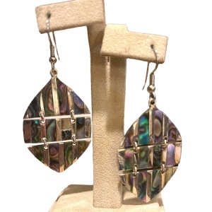 Vintage Fancy link dangle Abalone shell silver Alpaca Mexico earrings handmade