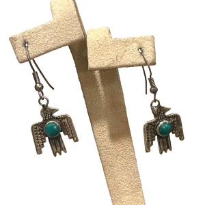 Vintage Fred Harvey Era Handmade Navajo Thunderbird Earrings Turquoise silver