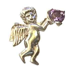 Sterling silver 925 Angel Holding Amethyst heart brooch (Small)