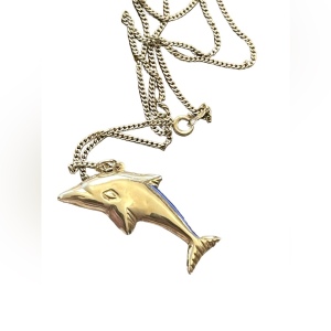 Vintage Sterling silver 925 puffed Dolphin necklace