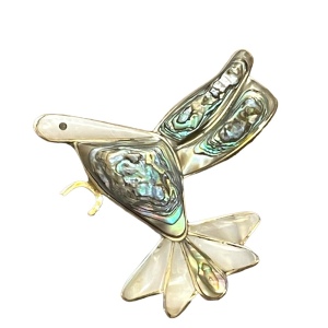 Vintage Mexico Abalone MOP handmade bird brooch silver Alpaca