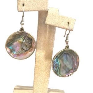 Vintage 90s Mexico Alpaca Abalone disk dangle earrings