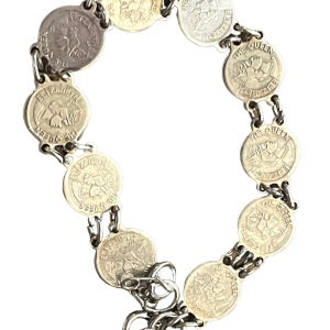 Vintage Silver Hong Kong Queen Elizabeth faux coin tourist bracelet