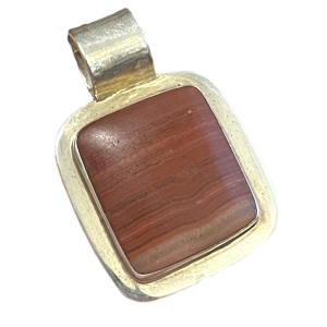 Vintage Red Jasper Thai Sterling silver 925 Large square pendant