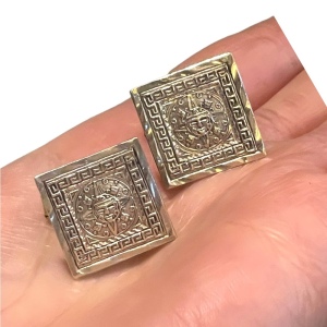 Vintage artist stamp Mexico Taxco 925 Sterling Aztec Mayan Calendar cufflinks